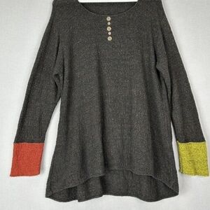 Margaret Winters Womens Sweater Extra Large Brown Textured Knit Henley Lagenlook
